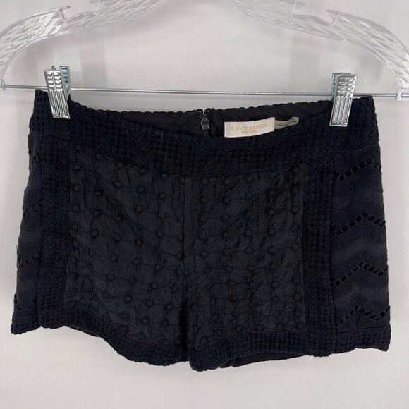 Ramy Brook Designer Black Lace & Crochet Shorts Women's Size 00 - Picture 1 of 7